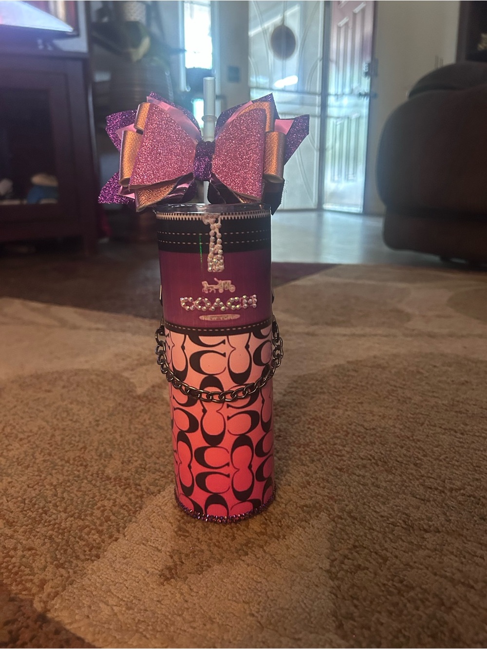 Pink patterned with bow tumbler